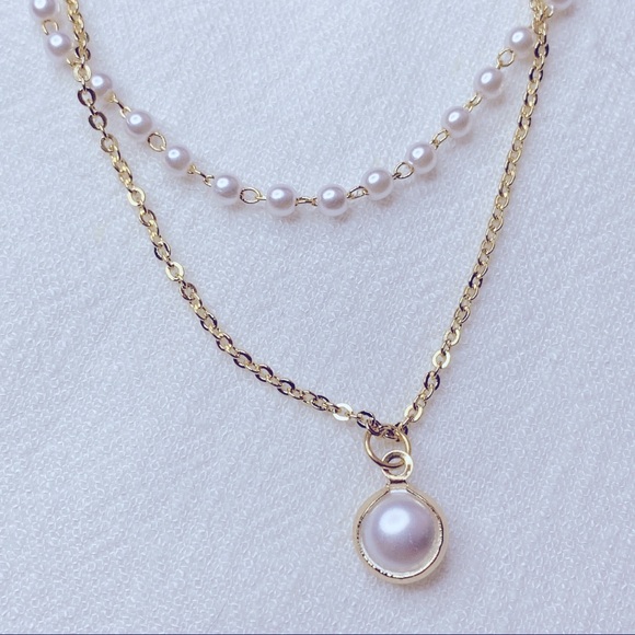 ❣️$25/3❣️ Faux Pearls Double Chain Pendant Necklace - Picture 6 of 9